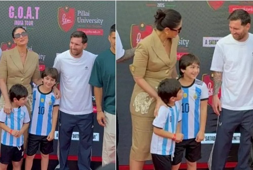 পুত্রদের সঙ্গে মেসি-দর্শনে কারিনা